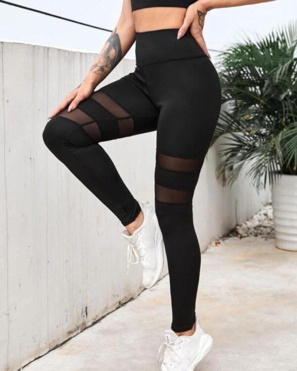 Wide Band Waist Contrast Mesh Sports Leggings