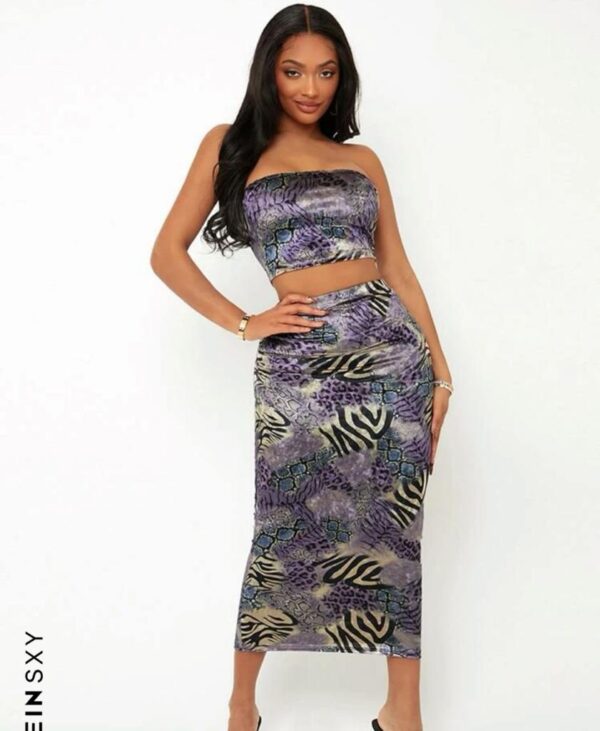 SXY Allover Print Tube Crop Top & Pencil Skirt Set